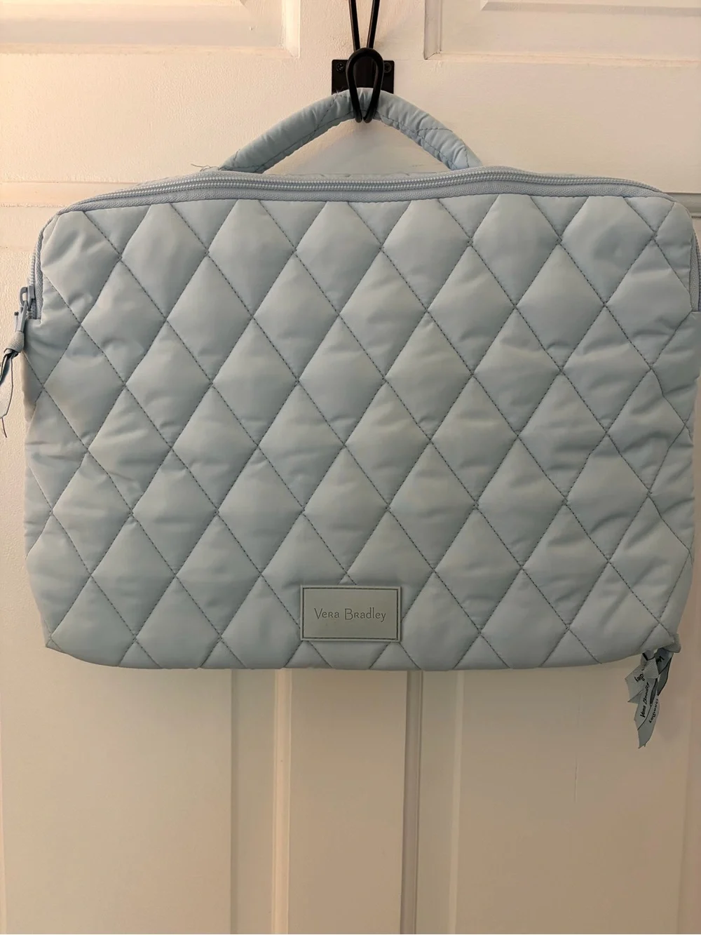 Vera Bradley laptop sleeve light, blue quilted laptop bag handles no strap